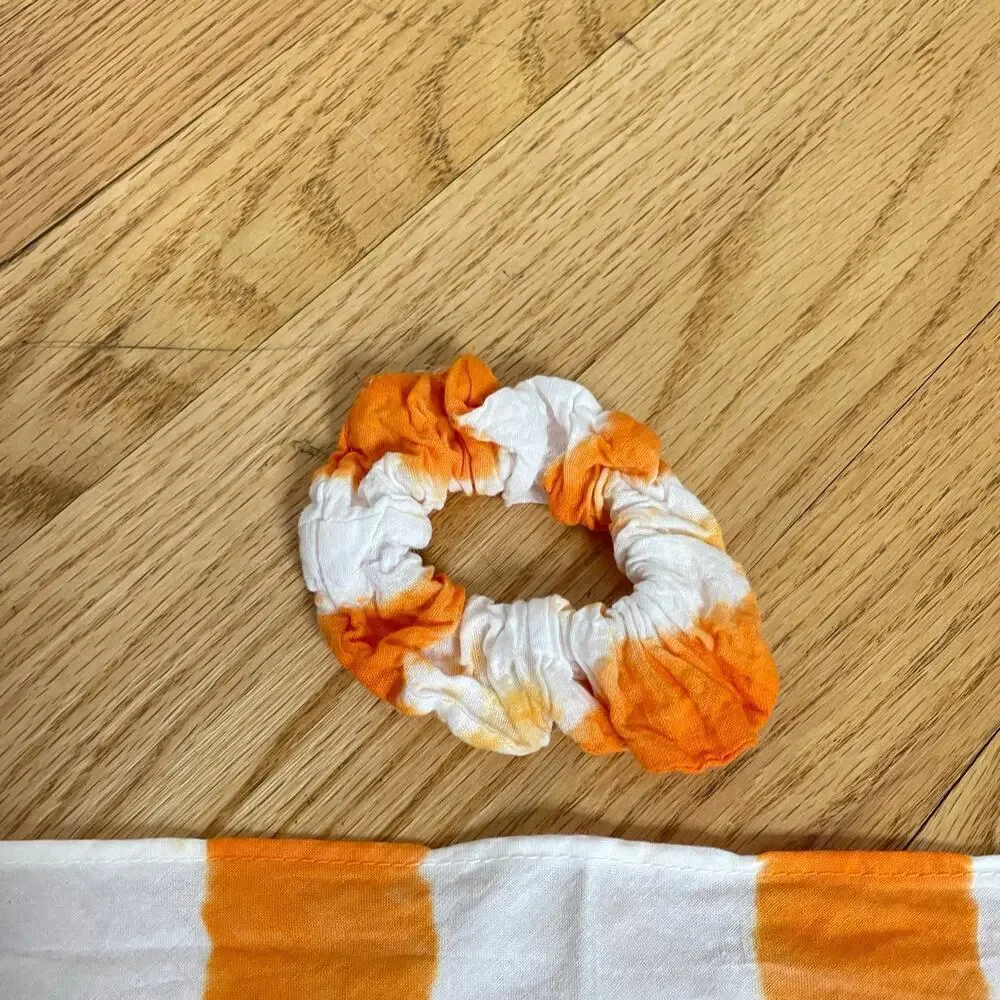 tie dye bandana and hair scrunchie combo orange white stripe